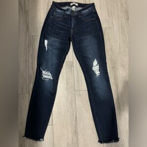 Refuge Jeans Womens Size 2 Dark Wash Skinny Distressed Cotton Stretch Denim Blue